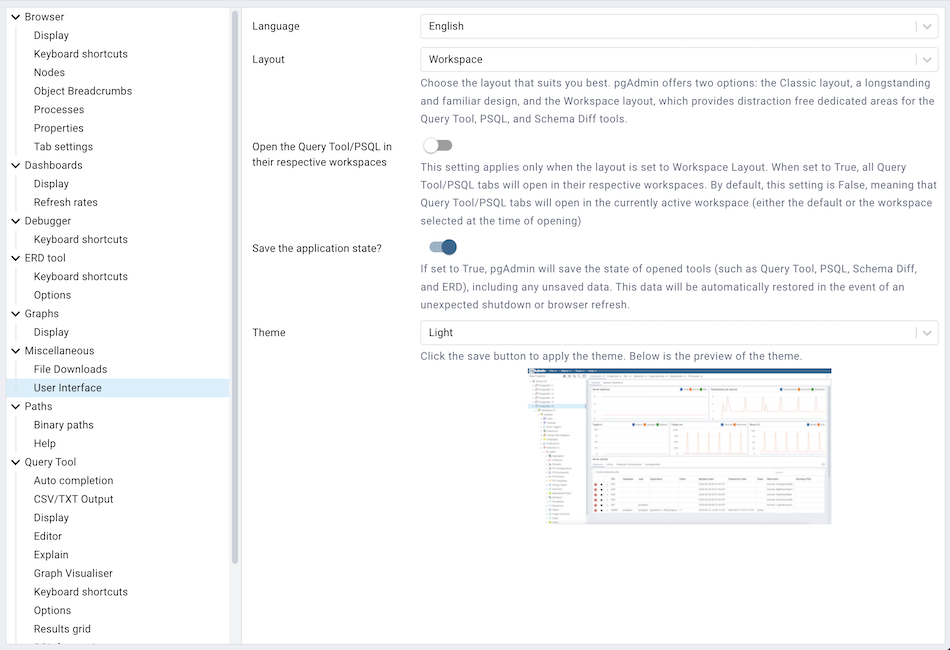 Preferences user interface section